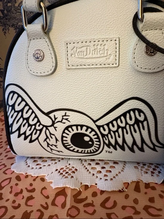 Von Dutch light blue Mini Satchel with Black Eyewing Graphic - Picture 4 of 13